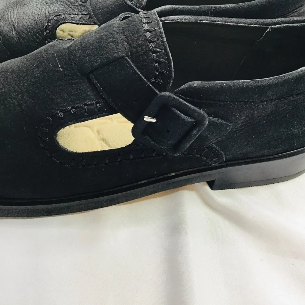 ROCKPORT Size 9 1/2 Mary Jane Loafer Flats Shoes Suede Leather Buckle Black - Picture 5 of 11